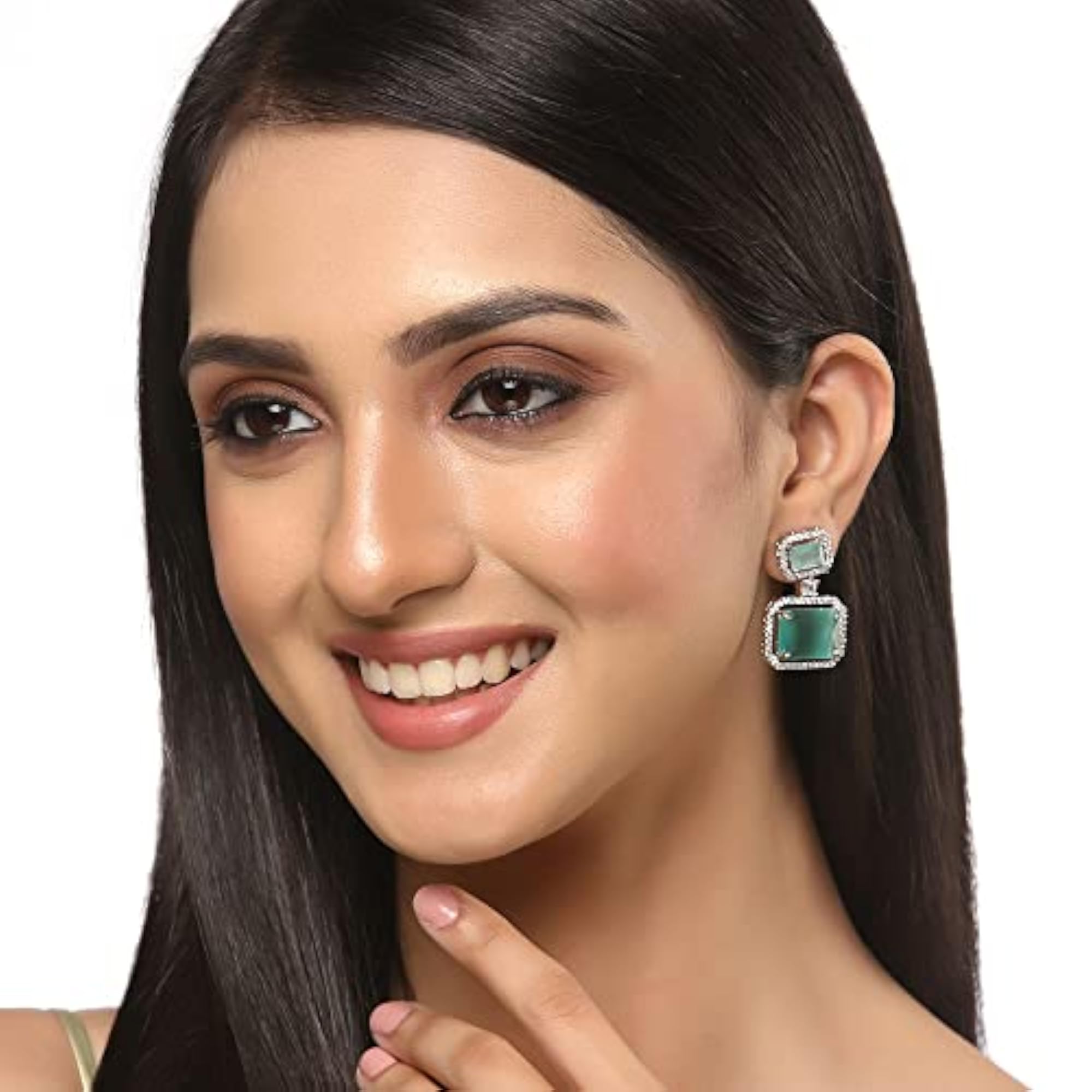 Oxidised American Diamond Drop Earrings