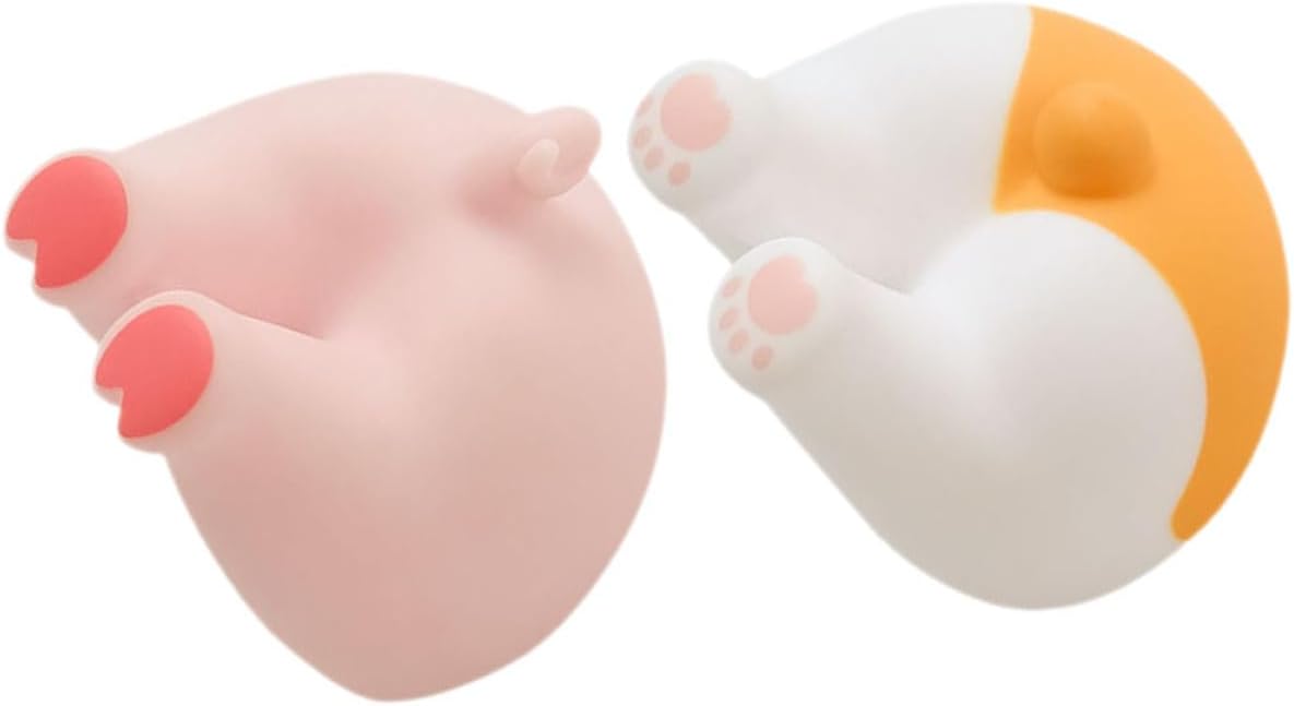 2 Pieces Animal Tail Toothbrush Hooks Self-Adhesive Cartoon Animal Butt Wall Hooks Decorative Hanging Toothbrush Holders for Bathroom Cute Pig Tail and Design