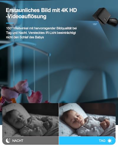 AOBOCAM Mini Kamera, 4K HD WLAN Überwachungskamera Innen Live Übertragung Handy APP Für WiFi Camera Indoor Mit Akku Kompakte Sicherheitskamera mit Bewegungsmelder/Nachtsicht/Cloud-Speicher