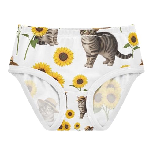 Toddler Panties, Cats Yellow Sunflowers White Cotton Girls Underwear, 2T–8 Years