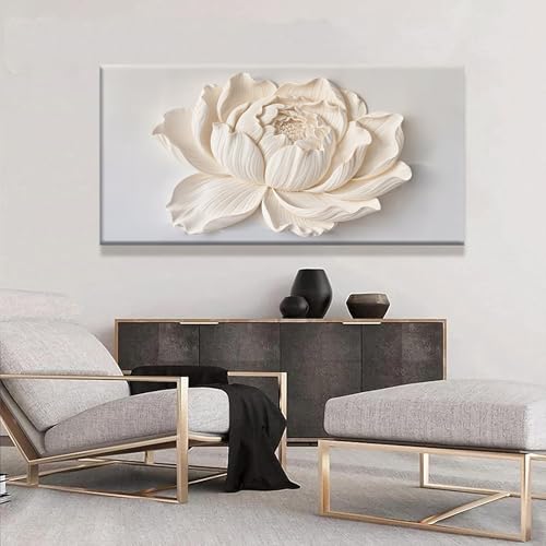 Image of TAIJXAGSG Large Canvas Wall Art Decor For Living Room Pictures White Flower Wall Art Decoration Artwork Wall Art Modern Painting Pictures For Bedroom Home Kitchen Office 29 inchX 58 inch
