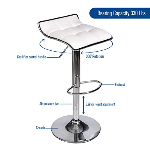 Puluomis Set Of 2 Barstool, Adjustable Swivel Gas Lift Bar Stools, Pu Leather With Chrome Base, White #TOP3