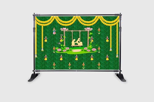 Image of Cradle Ceremony, Baby Naming Ceremony Design Backdrop for Party Decoration Traditional /Background Curtain Cloth for Pooja /Festival Size 5 Feet Height and 8 Feet Width(5 * 8)