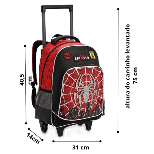 Kit Mochila Com Rodas Lancheira Estojo homem spider Escolar Aranha