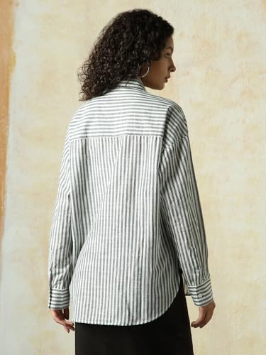 Image of HIGH Star Oversized Striped Cotton Shirt for Women | Stylish Tops for Women | Comfortable and Trendy Casual Shirt