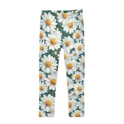 Girls Leggings Daisy Flower Leaves Teal Soft Toddler Leggings for Girls Kids Pants Size 4T-10T