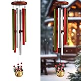 Roowest Christmas Large Aluminium Wind Chimes with Bell for Outdoor 37' Red Green and White Deep Tone Soothing Melodic Tones Wind Chimes for Outside Garden Patio Decor Gift for Mom Women Neighbors