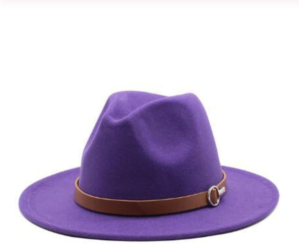 Classic Western Wool Felt Fedora Hat, Brown with Leather Band and Buckle Accent, Wide Brim Cowboy Style Hat