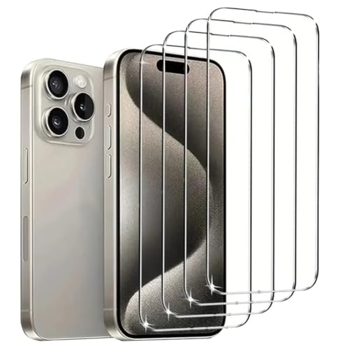 Image of 9H Tempered Glass Screen Protector for iPhone 15 - Anti-Scratch, HD Clear, Bubble Free, White Edge | Pack of 10
