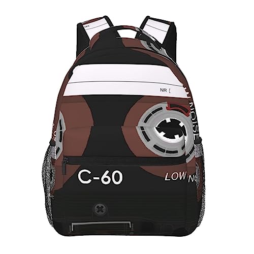 Sac à dos en toile imprimée cassette rétro noir pour ordinateur portable et voyage
