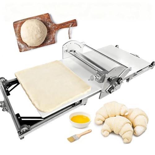 HCAUYNN Elektrische Croissant-Teiglaminiermaschine, Tischplatte aus Edelstahl, einstellbare Teigstärke, für den privaten und gewerblichen Gebrauch