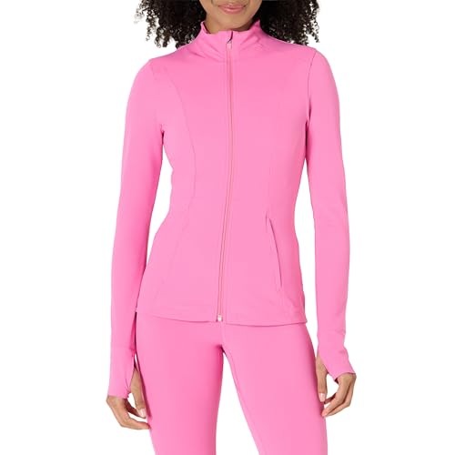 Amazon Essentials Women's Active FormFlex Buttery Soft Slim Fit Full Zip Jacket, Flamingo Pink, Large