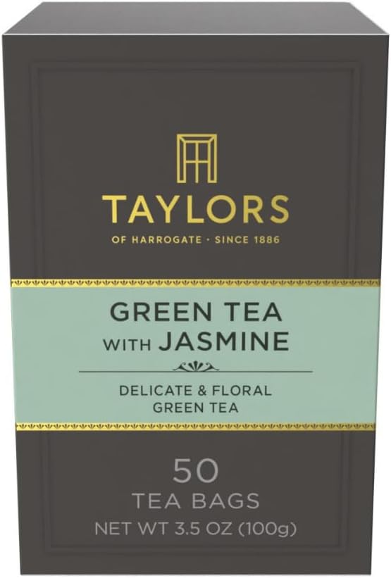 Taylors of Harrogate Green Tea with Jasmine, Pillow Tea Bags, 50 Count (Pack of 1), Delicate, Floral and Sweet, Caffeinated, Enjoy Hot or Iced, 50 Teabags
