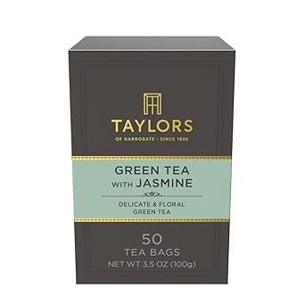 Taylors of Harrogate Green Tea with Jasmine, Pillow Tea Bags, 50 Count (Pack of 1), Delicate, Floral and Sweet, Caffeinated, Enjoy Hot or Iced, 50 Teabags