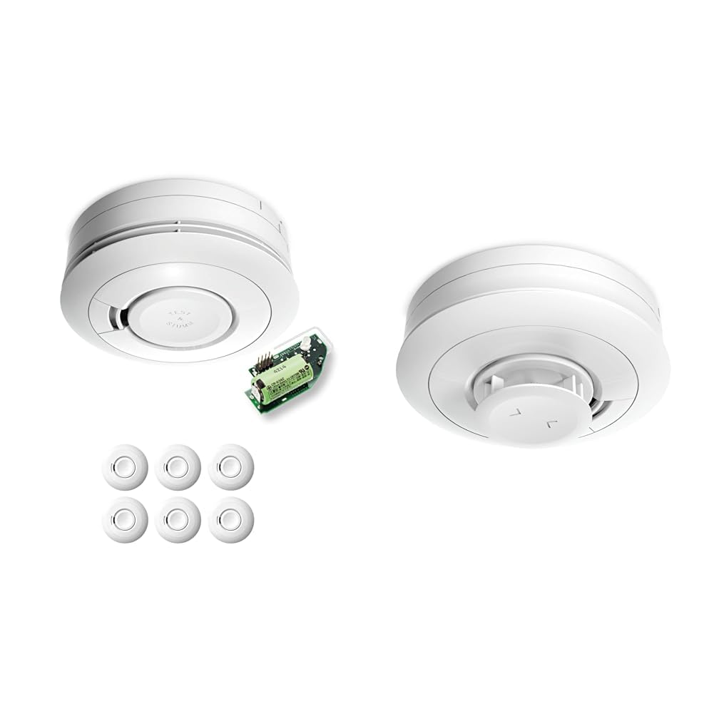 Ei Electronics Ei630 W czujnik ciepła z czujnikiem temperatury (58 °C), biały & Ei Electronics Ei650RF radiowy czujnik dymu, zestaw z bezprzewodowym czujnikiem dymu i modułem radiowym