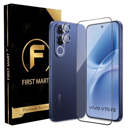 Image of FIRST MART Tempered Glass for Vivo V70 5G with Blue Camera Ring Guard & Installation Kit | HD Clear Edge-to-Edge Screen Protector, Scratch Resistant, Case-Friendly | Pack of 1