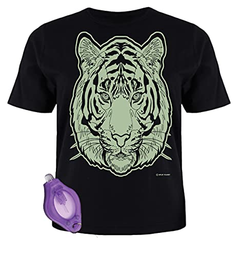 Splat Planet - Tygrys magiczny kreatywny świecący w ciemności T-shirt z latarką UV Glow Pen Torch dla dzieci