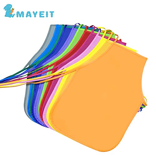 Mayeit 12 Pcs Adorable Colors Kids Aprons, Children's Artists Fabric Aprons with Adjustable Ties for Painting, Cooking, Classroom, Art & Craft Activity
