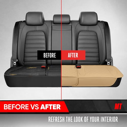 Image of Motor Trend Rear Seat Cushion - Beige Diamond Stitched Faux Leather Rear Seat Cover for Cars, Trucks, SUVs - Padded, Waterproof, Non-Slip Back Seat Cover with Storage Pockets