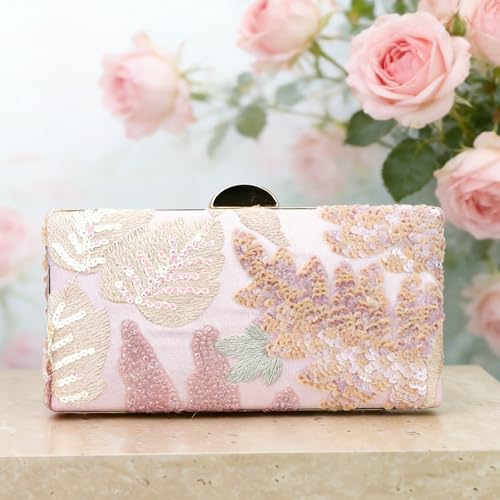 Sac de soirée paillettes et perles brodées avec chaîne amovible - 4