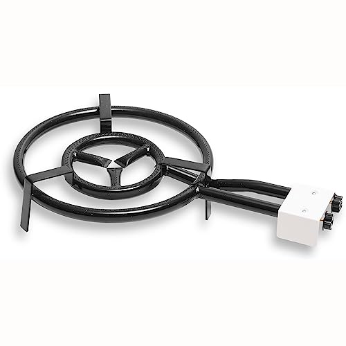 briebe Paellero de Gas 2 Aros 50 30 cm, Quemador Doble, Rosco para Paellas, Plancha, Apto Sartén o Paellera de 42 a 70 cm Diámetro, Regulador de Llama Dos Fuegos
