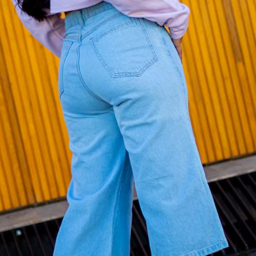 Calça Jeans Feminina Pantacourt Cintura Alta (46, Azul Claro)