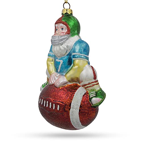 Santa Claus Football Player Sports Ball Glass Christmas Ornament 5 Inches #TOP1