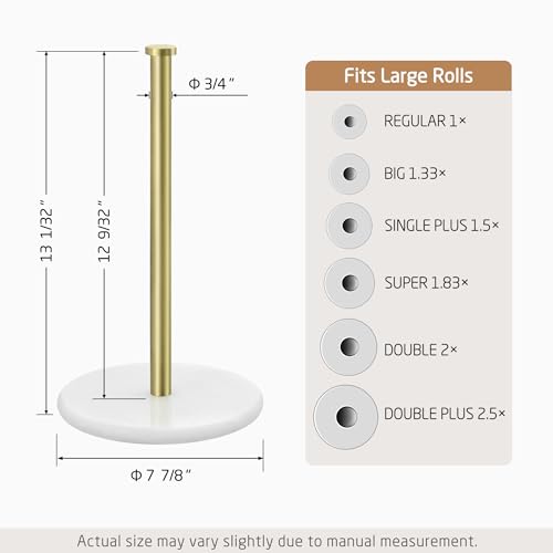 KES Porta Rollos Papel Cocina en Pie Portarrollos Cocina con Base de Mármol Oro Cepillado, KPH100-BZ - imagen 5