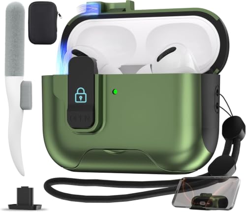 AirPods pro 3 ���C���b�N�t���P�[�X�AMagsafe�Ή��A�I���[�u�O���[���B | �d�b�X�^���h�f�U�C���A�N���[�j���O�L�b�g�Ɖ~�`�����O�t���I�[�g�X�i�b�v���b�N�Z�L���A�P�[�X�A�X�g���b�v�t�������h�~�ی�J�o�[