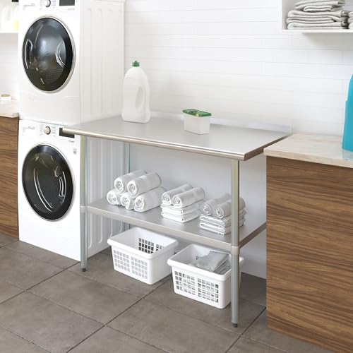 Image of AmGood Stainless Steel Work Table with 1.5 inch Backsplash | Metal Kitchen Food Prep Table | NSF (48 inch Long x 24 inch Deep)