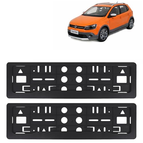 Image of KINGSWAY Polo Cross Car Number Plate Frames for All 2010 to 2022 Models of Volkswagen Car Registration Plate Holders, Black Licence Plate Covers (Front and Rear), Universal Size 51.5 x 14.5 cm