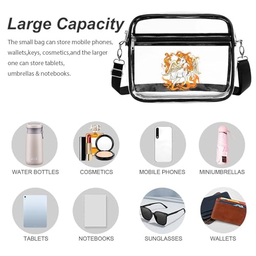 Unicorrn on Fire Large Crossbody Bag Clear Stadium Bag Anti-Theft Side Shoulder Bags Messenger Bag with 2 Compartments3