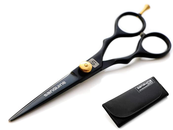 Professional Barber Shears, Hairdressing Scissors - 6 inch (15.2cm), Black + Presentation Case & Tip Protector
