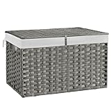 180 l Weiden-Aufbewahrungskorb mit Deckel, handgewebter Rattan, großer Regalkorb mit herausnehmbarem Einsatz, 47,6 Gallonen Weidenkorb für Decke, Aufbewahrungskoffer mit Griff für Schrank,