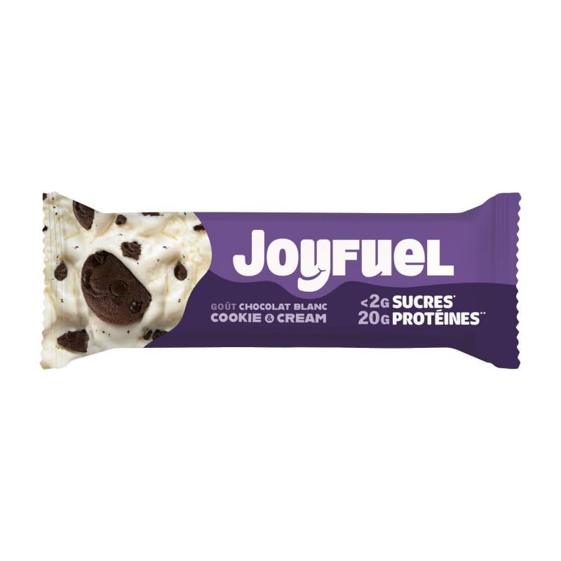 Barre Protéinée JOYFUEL au Chocolat Blanc & Cookie Cream - 55g de Pur Plaisir Gourmand | Riche en Protéines Idéale Sport & Snack Sain | Confiserie - Le Lot De 4
