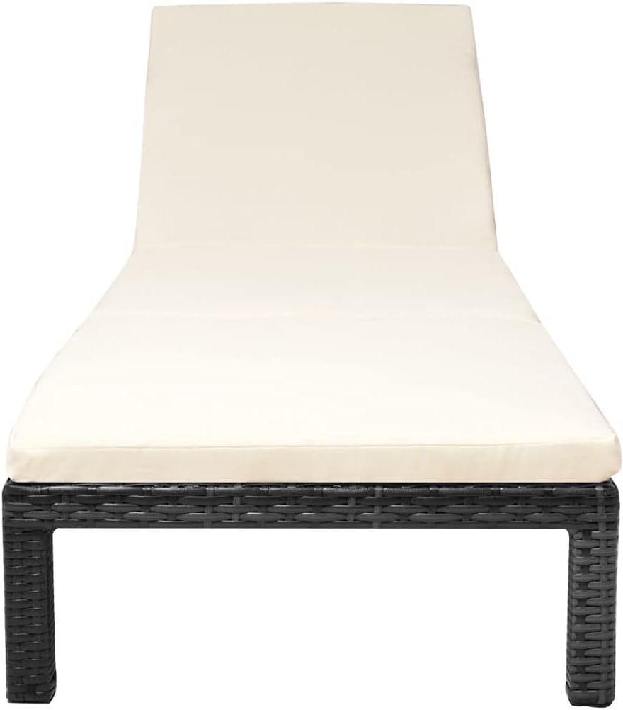 vidaXL Patio Lounge Chair, Outdoor Chaise Lounge Chair with Cushion and Adjustable Backrest, Sunlounger, Sunbed for Poolside, Poly Rattan Black