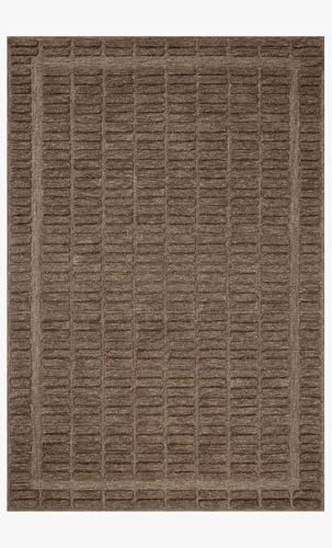 Image of Modern (High Low Pile) Pattern Wool Carpet with Loop Texture Yarn Anti Shedding Carpet Size 7x10 Feet B0 Brown Color