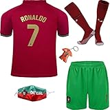 Mokiss Portugal Ronaldo #7 Heim Kinder Fußballtrikot und Shorts Socken Jugendgrößen (Heim,26)