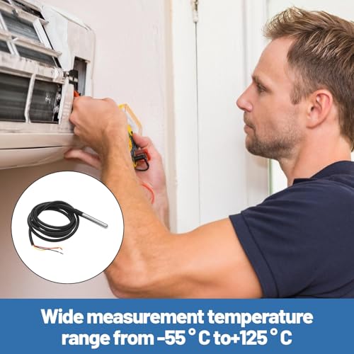 Menibeuty 5 Stück DS18B20 Temperatursensor, 2m Kabel Wasserdicht Edelstahlsonde Temperaturfühler Temperaturkabel, kompatibel mit Arduino RB Pi Sh elly Addon inkl, E-Book (-55°C bis +125°C)
