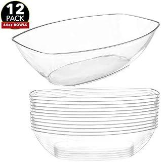 12 Clear Plastic Serving Bowls for Parties | 64 Oz. | Oval Disposable
