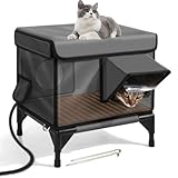 Caseta Calefactada para Gatos, Refugio Impermeable y Cálido para Gatos en Invierno con Almohadilla Calefactora, Caseta con Dos Salidas y Base Elevada para Varios y Perros S