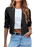 Black Blazer Women 2025 Casual Cropped Lightweight Cotton Linen Spring Jackets Summer Blazer Business Outfits Office Work Tops, Black, M