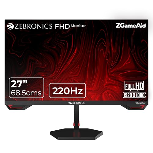 Zebronics S27A 27'' (68.5 cm) Gaming Monitor, 220Hz Refresh Rate, Fast IPS Display, HDMI, DP, FHD 1920x1080, 350nits Brightness, Built-in Speakers, ZGame Aid, Adaptive Sync, Bezel-less, Wall Mountable