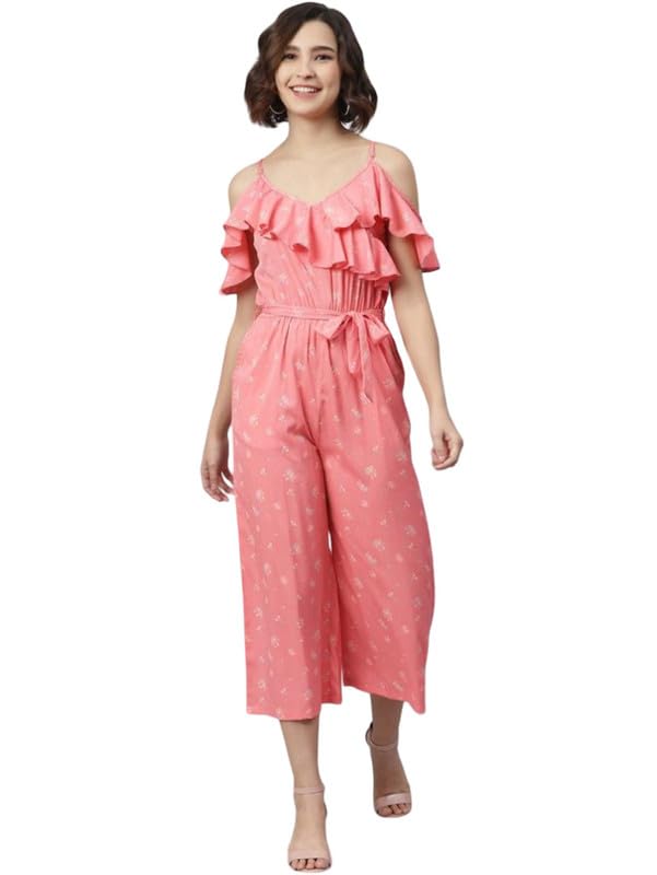 Tomar CreationWomen's Polyester Floral Cold Shoulder Jumpsuit (Pink, L)-PID61796-picture-41