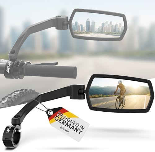 WITTKOP Fahrradspiegel | Großes HD Sichtfeld | 360° Dreh- & Einklappbar | Montage Ober- & Unterhalb | Bruchfest & Langlebig | Konvexer Rückspiegel für Fahrrad, E-Bike | Lenker, ebi