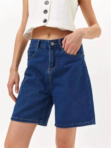 Short en jean bleu foncé extensible à taille haute d'été