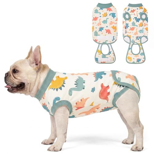 Image of cyeollo Dog Surgery Recovery Suit, Soft Dog Onesie, E-Collar & Cone Alternative, Male Female Dog Spay Neuter Body Suits, Anti-Licking Wound Surgical Suit, Pet Clothes for Medium Dogs, Dinosaur L