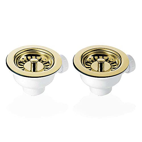 2X 90mm Gold Basket Strainer Waste for Astini, RAK, Rangemaster Ceramic Sink