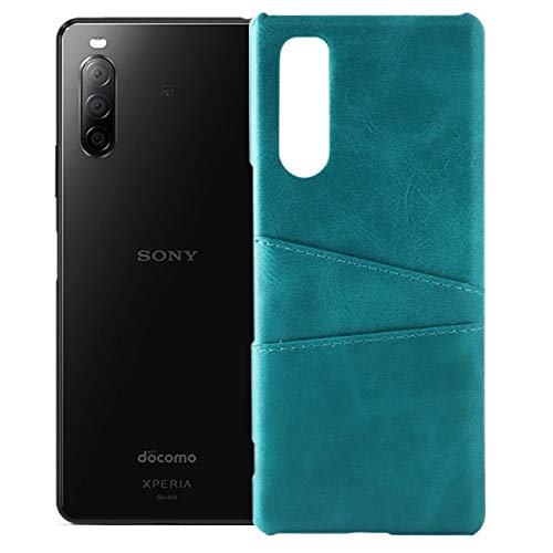 Orancio Xperia 10 III 用 ケース 10III Lite カードも入る 背面レザーの質感がオシャレなハードケース カード入れ 2枚 シンプル レトロ SO-52B SOG04 XQ-BT44 ピーコックグリーン