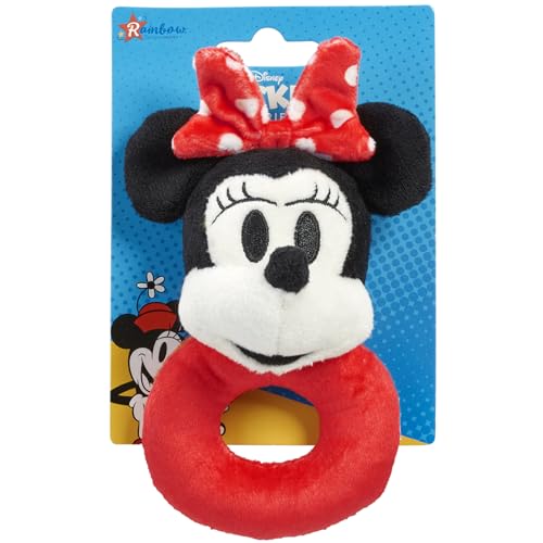 Rainbow Designs Official Disney Baby Mickey Mouse & Friends Minnie Mouse Soft Plush Ring Rattle – Newborn Disney Toy, Baby Shower Gift